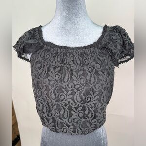 Abercrombie and Fitch Black Lace Off Shoulder Ruffle Top Medium Romantic Blouse